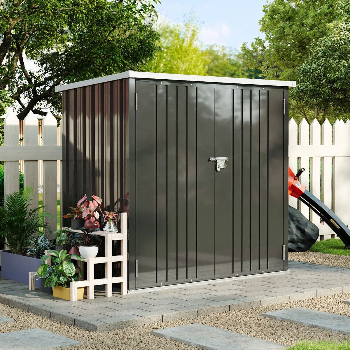 5.5x3ft Grey Slanted Roof Garden Shed with Double Doors