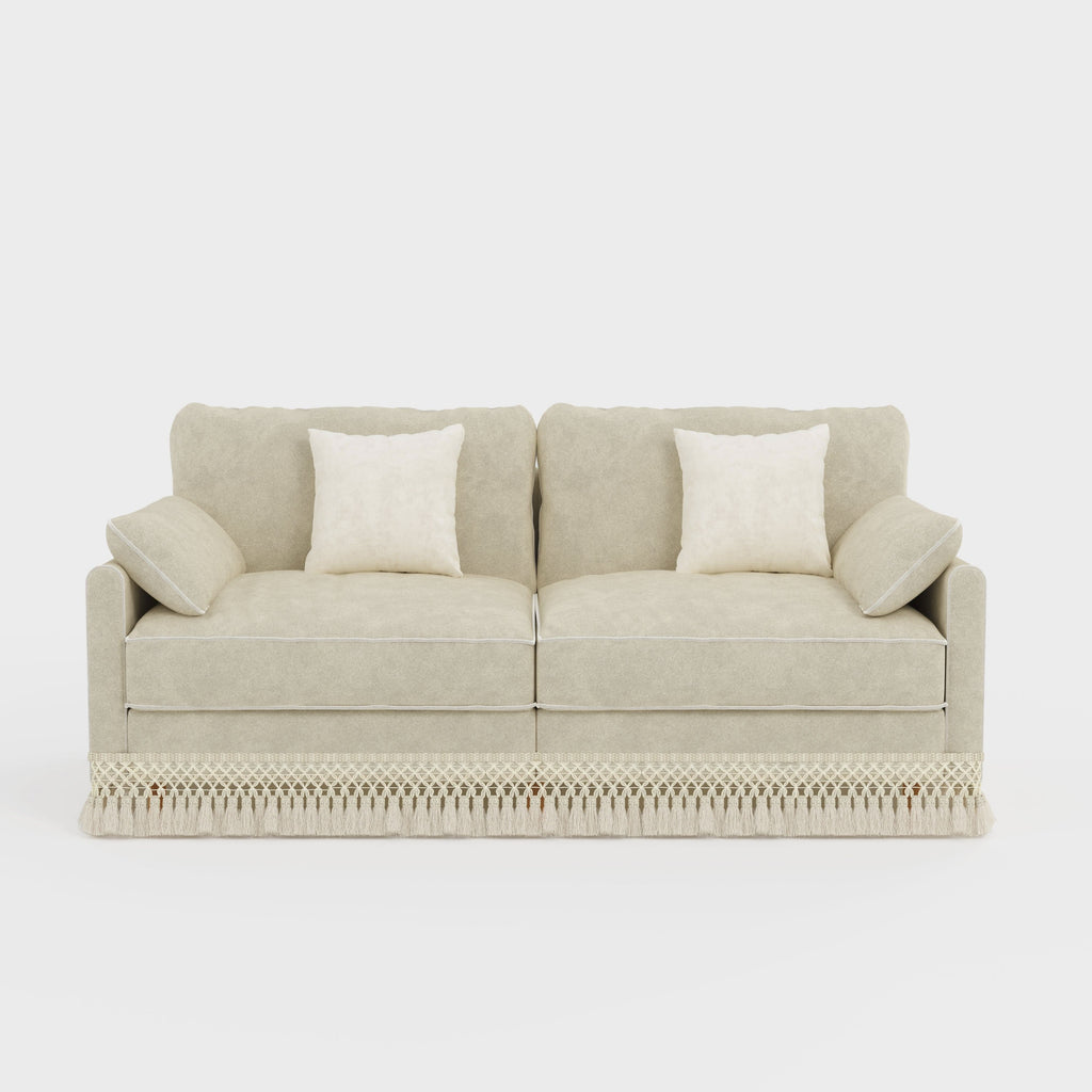 Cotton Linen Detachable Modular Sofa with Fringed Trim