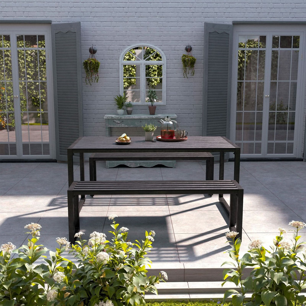 6 - Person 150cm Long Iron Outdoor Dining Set Garden Table and Bench
