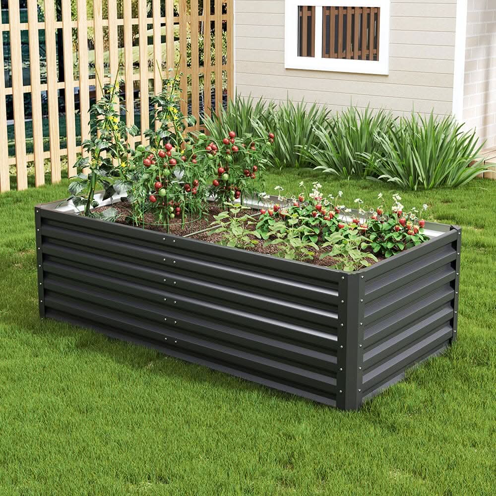 180×90×57cm Charcoal Black Rectangular Raised Garden Bed in Galvanized Steel