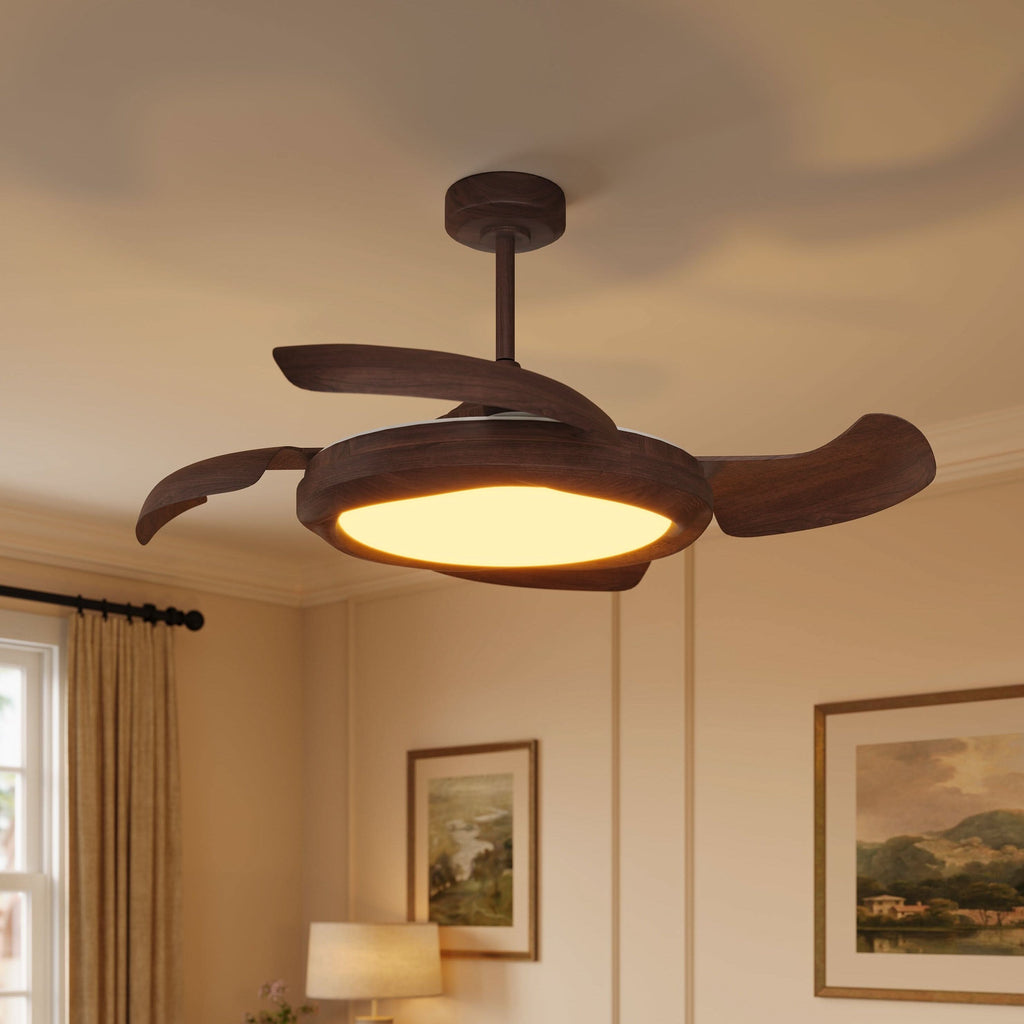 Lightsin Walnut Effect LED Ceiling Fan Light with Remote for Living Room & Bedroom