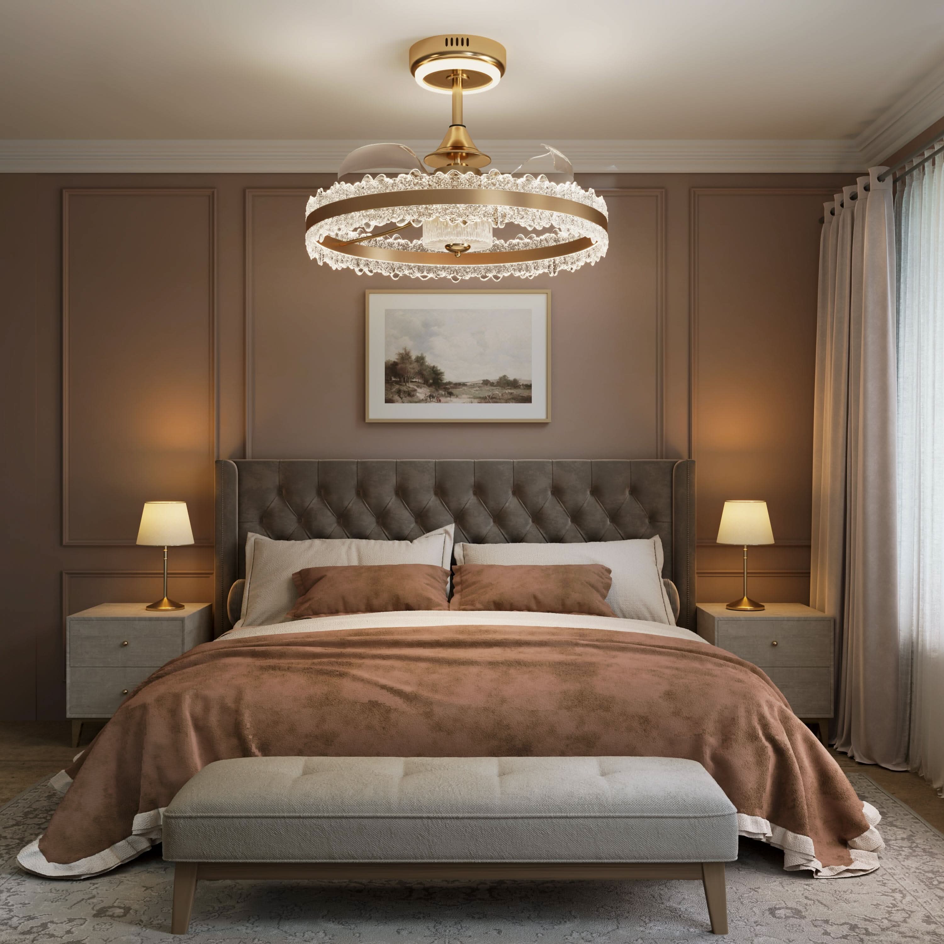 Lightsin Modern Gold Halo Ceiling Fan Light with Remote, 6 Speeds & 3 Colour Temperatures