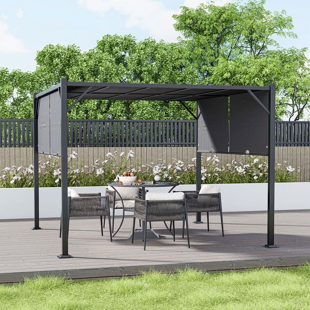 9ft Outdoor Steel Pergola Luxury with Retractable Canopy
