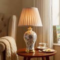 Lightsin Chinoiserie Hand-Painted Porcelain Table Lamp with Pleated Linen Shade