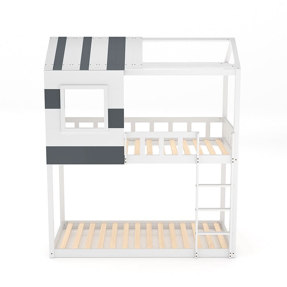 Modern Twin Bunk Bed Slatted Board House Shaped