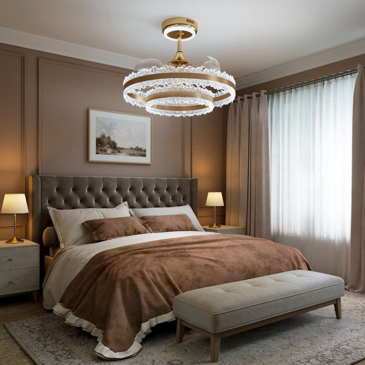 Lightsin Modern Gold Halo Ceiling Fan Light with Remote, 6 Speeds & 3 Colour Temperatures