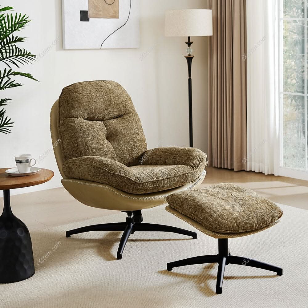 Chenille Lounge Chair with Footstool