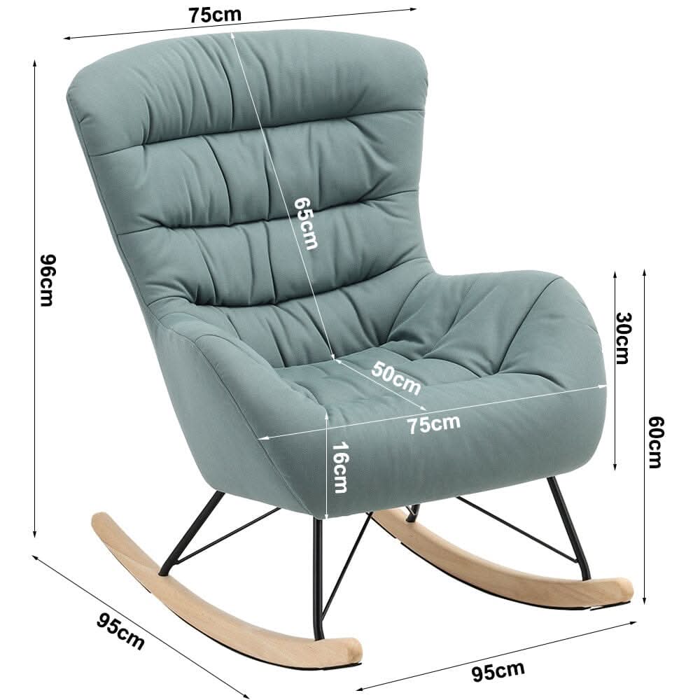 96cm Height Cyan Nordic Wooden Rocking Chair for Living Room Bedroom