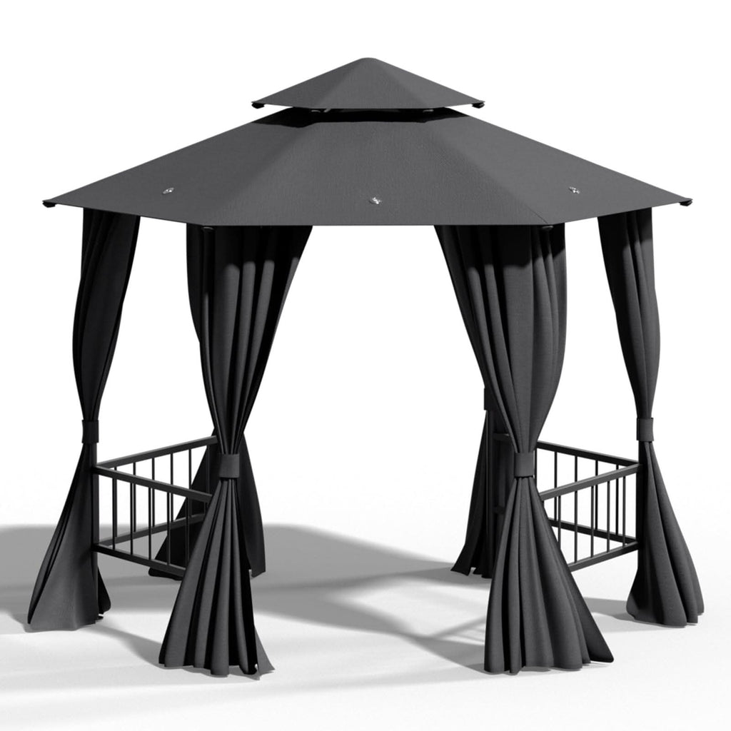 1.6x1.6x1.6m Dark Grey Hexagonal Shade Canopy with Fence