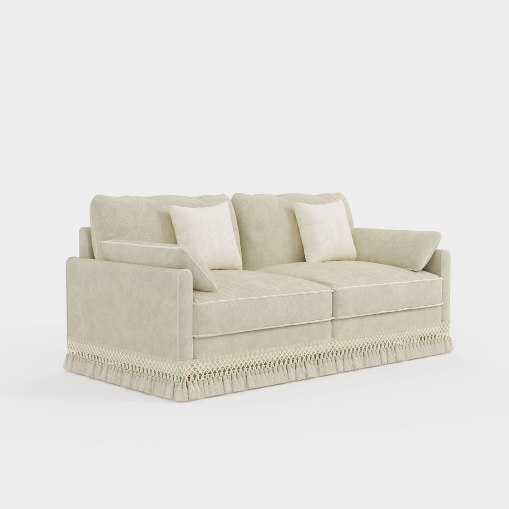 Cotton Linen Detachable Modular Sofa with Fringed Trim