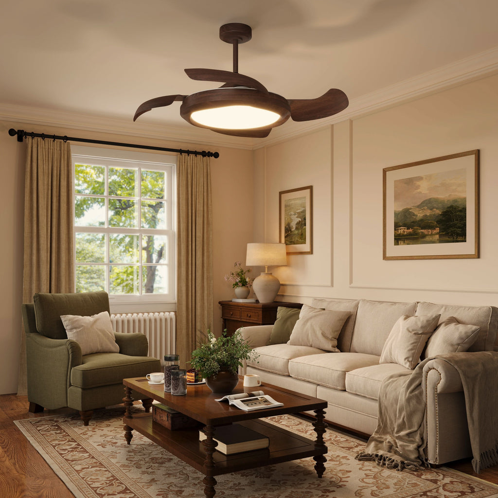 Lightsin Walnut Effect LED Ceiling Fan Light with Remote for Living Room & Bedroom