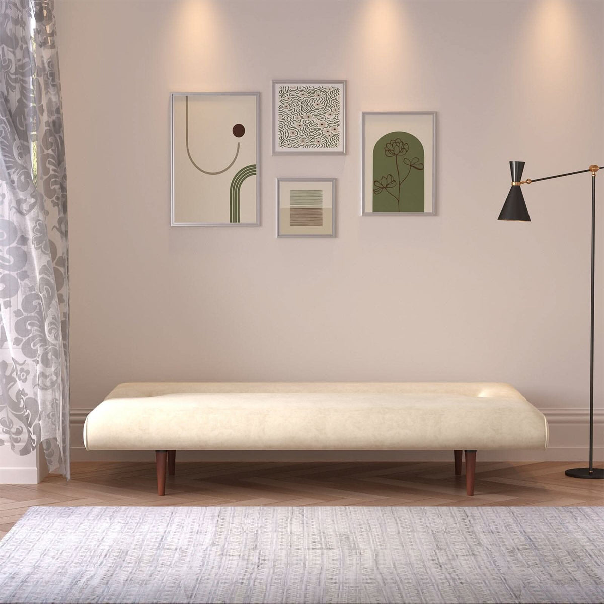 3 Seater Upholstered Sofa Bed Couch with Wood Legs