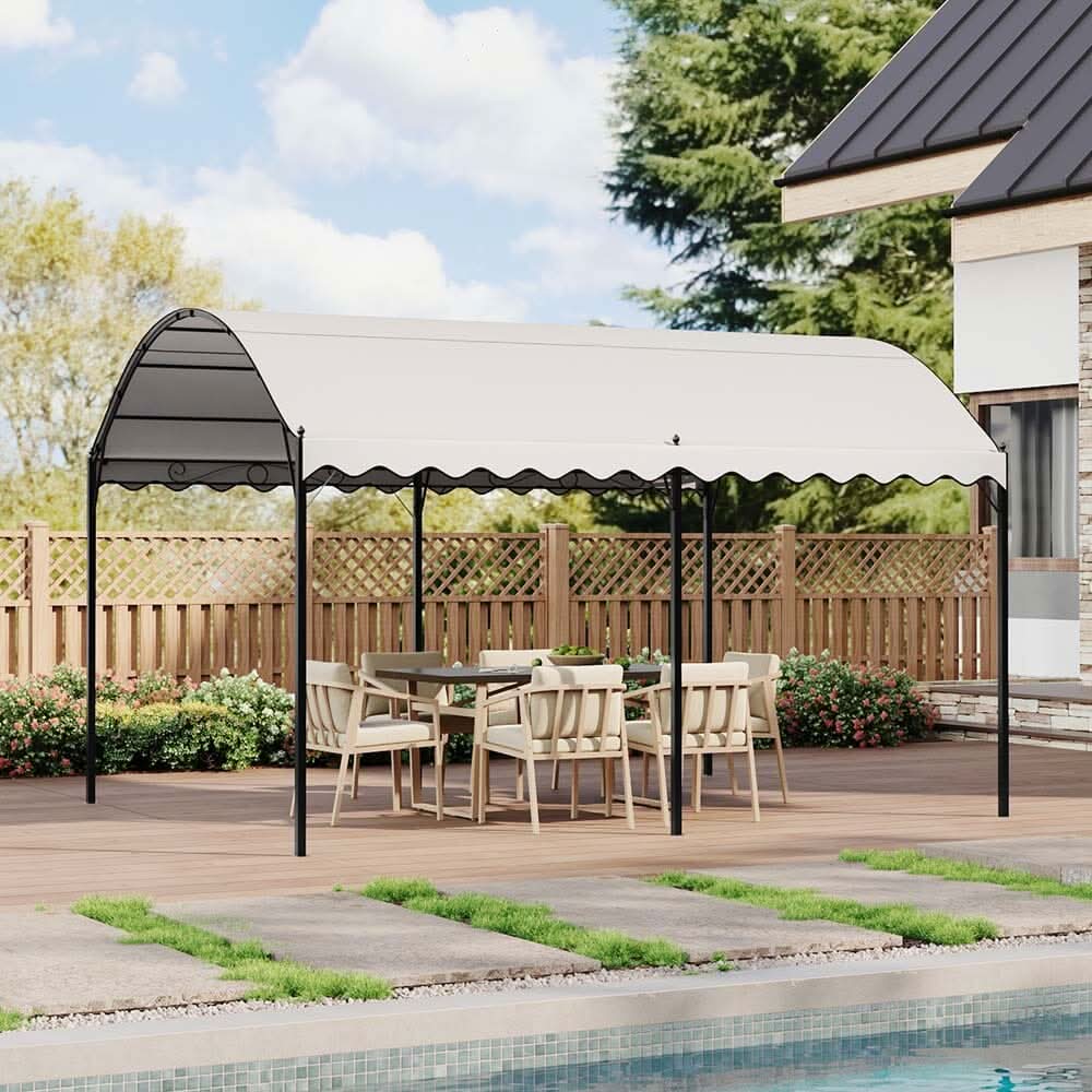 9.84 x 9.84 x 8.53 ft/ 9.84 x 13.12 x 8.53 ft Beige Arch Steel Canopy with Ground Pegs