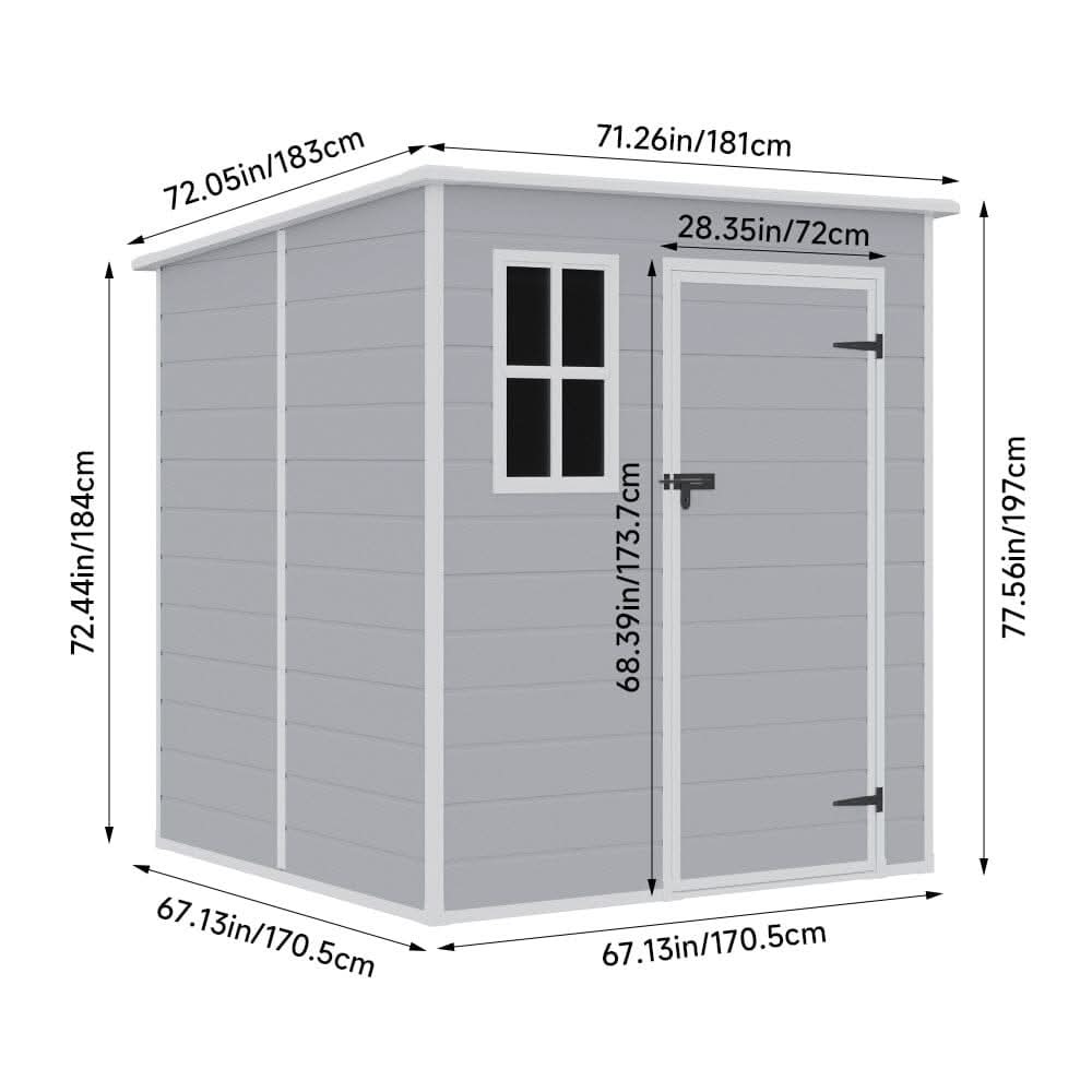6x6ft PP Durable Storage Shed with Pent Roof, Window, and Vent (Ver.2)