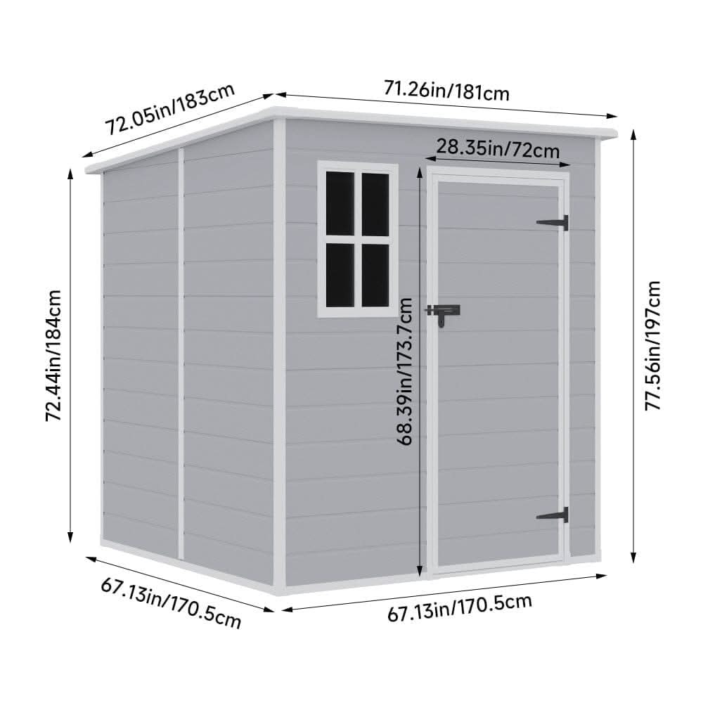 8x4/6x6ft PP Outdoor Apex/Flat Roof Garden Storage Shed with Window and Vent