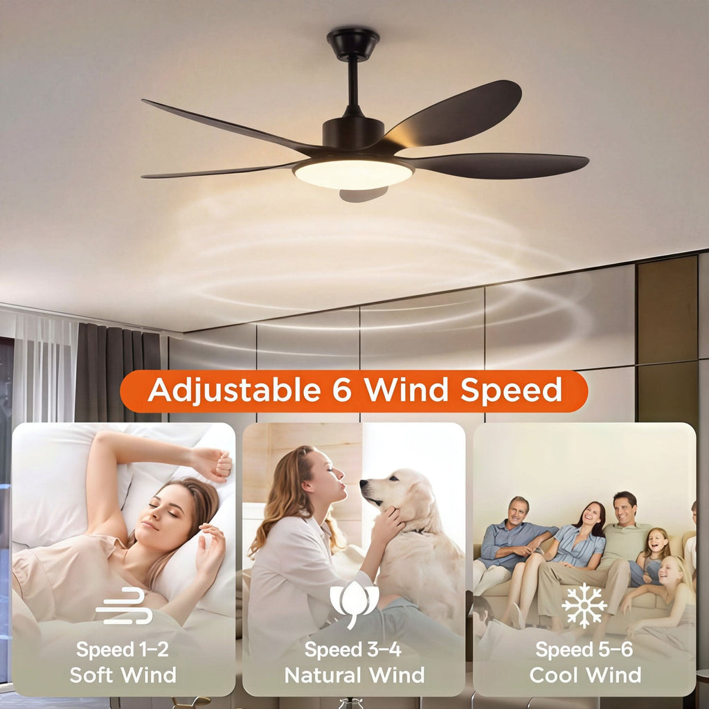 Lightsin 53-inch Modern Ceiling Fan with Light, Silent 5-Blade LED Fan with Remote