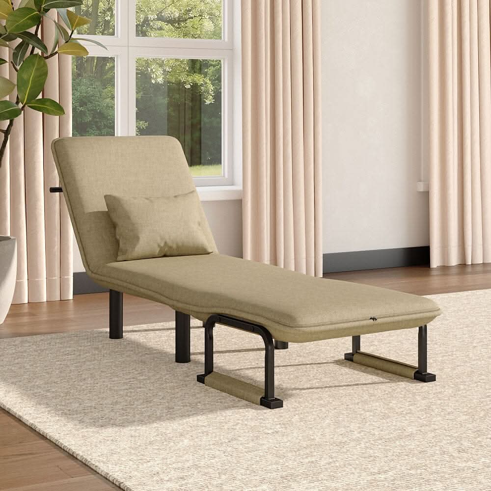 Grey/Khaki Upholstered Single Sleeper Chair Convertible Sofa Bed with Metal Legs