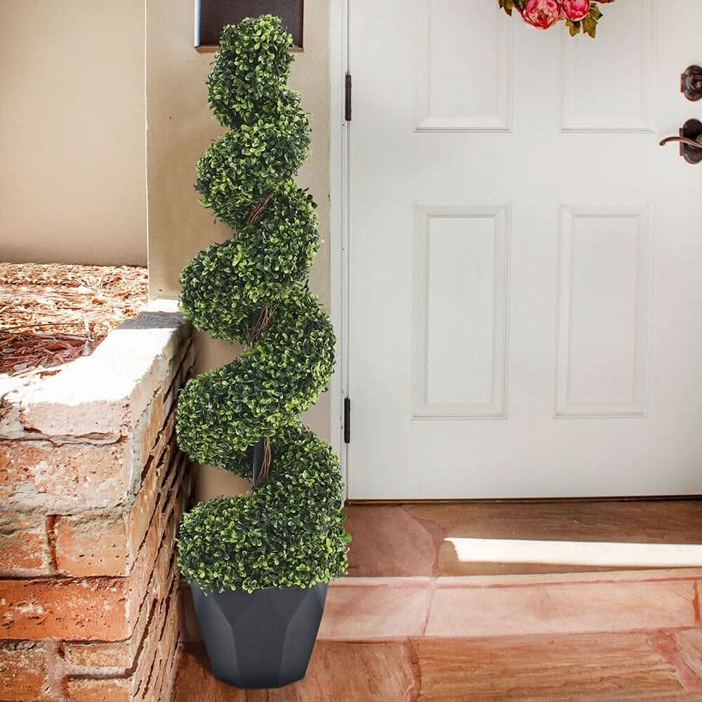 2 Pack Artificial Topiary Spiral Boxwood Tree Fake Plant