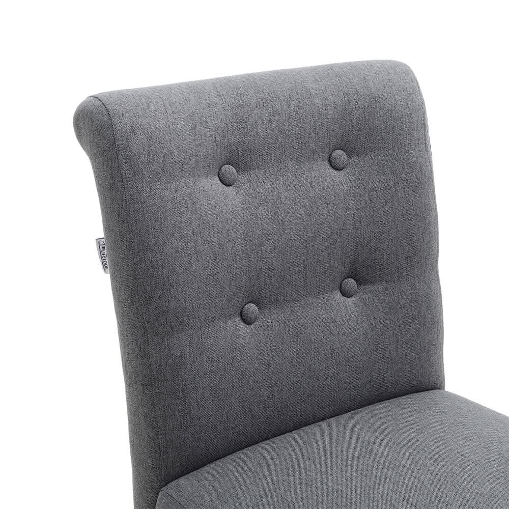 Set of 2 Contemporary Buttoned Accent Dining Chair Studded Rim Blue/Grey