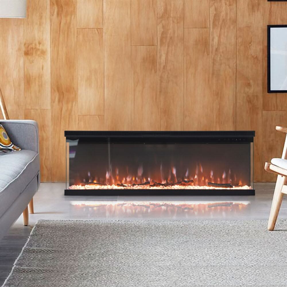 40/50/60/70/80/100-Inch 3-Sided Freestanding Electric Fireplace 12 Flame Colours and 5 Brightness Modes