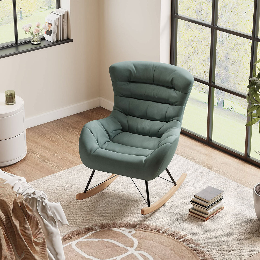 96cm Height Cyan Nordic Wooden Rocking Chair for Living Room Bedroom
