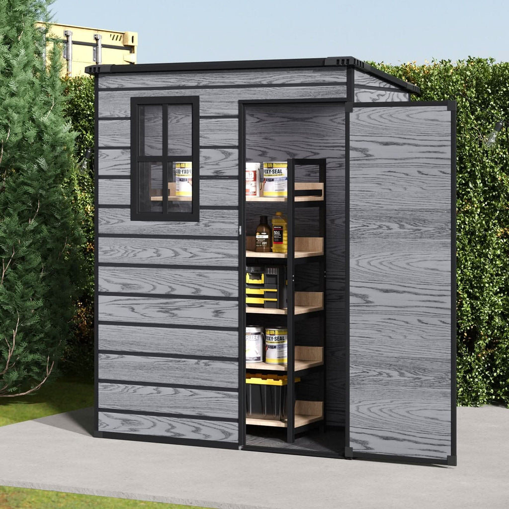 5x3ft / 5x4ft Plastic Garden Storage Shed with Front and Size Door for Bikes and Tools