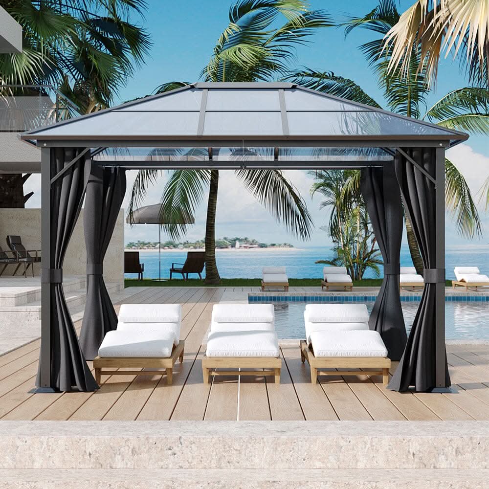 3*3.65*2.6m Dark Grey Single-roof Sunshade Canopy with Surrounding Fabric