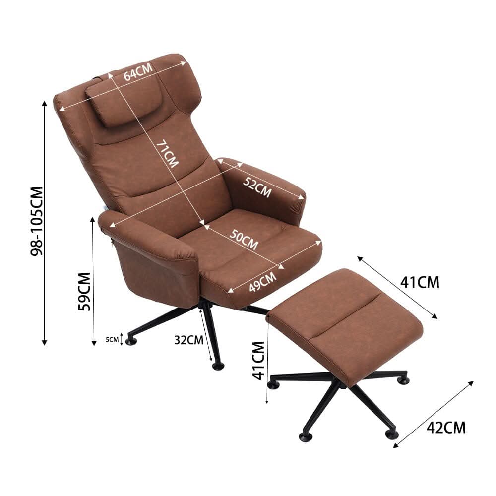 Black/Grey/Brown Faux Leather Swivel?Armchair with Footstool