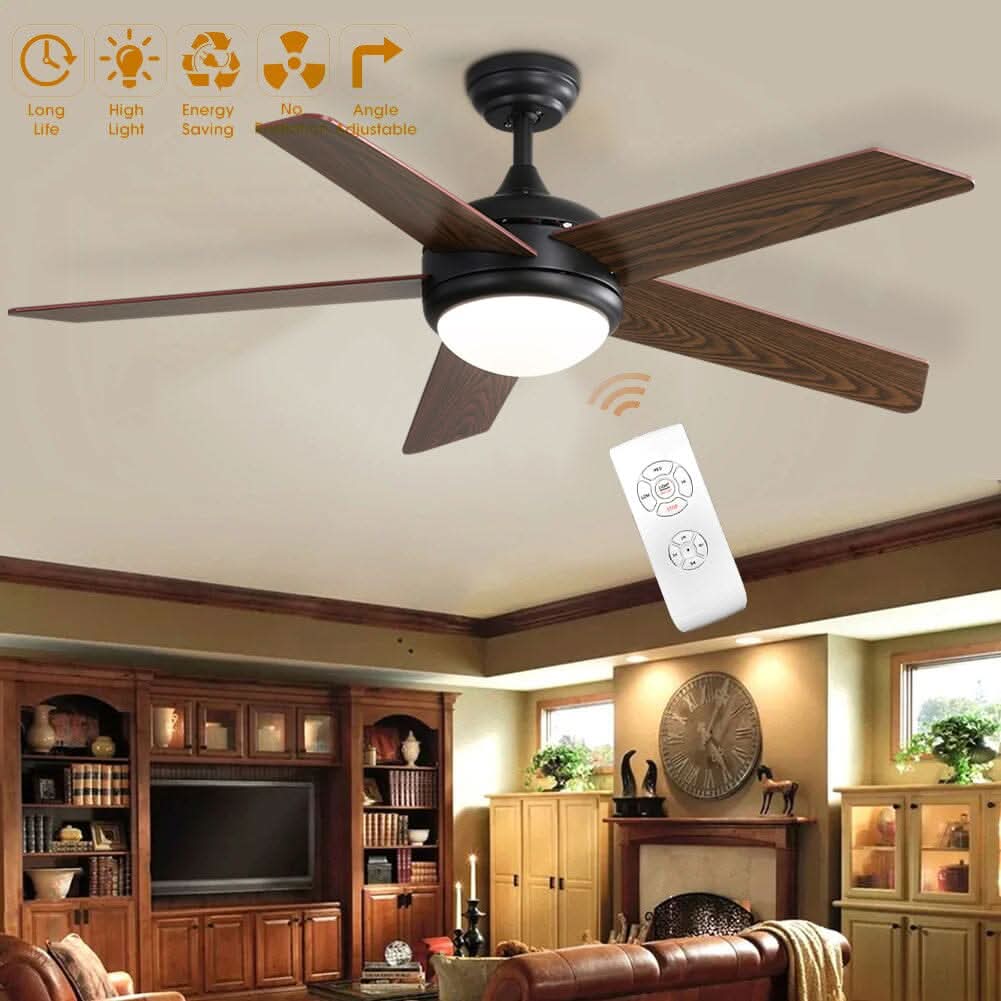 52 Inch Wooden Blades Ceiling Fan with LED Lamp Light Dimmable and Remote