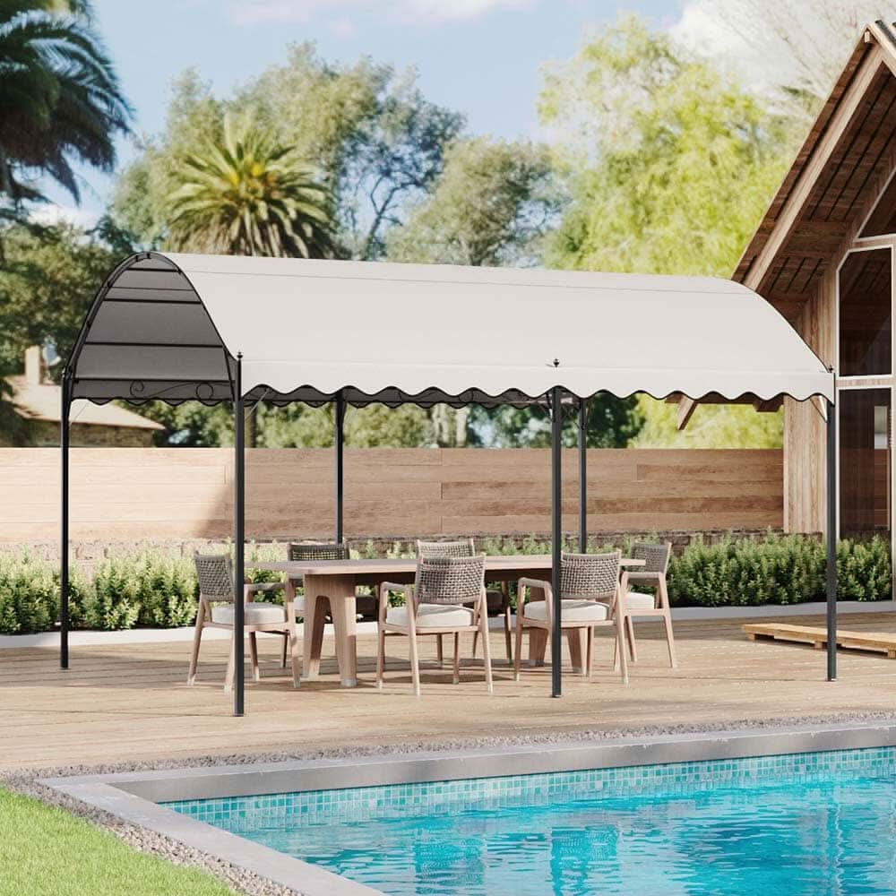 9.84 x 9.84 x 8.53 ft/ 9.84 x 13.12 x 8.53 ft Beige Arch Steel Canopy with Ground Pegs