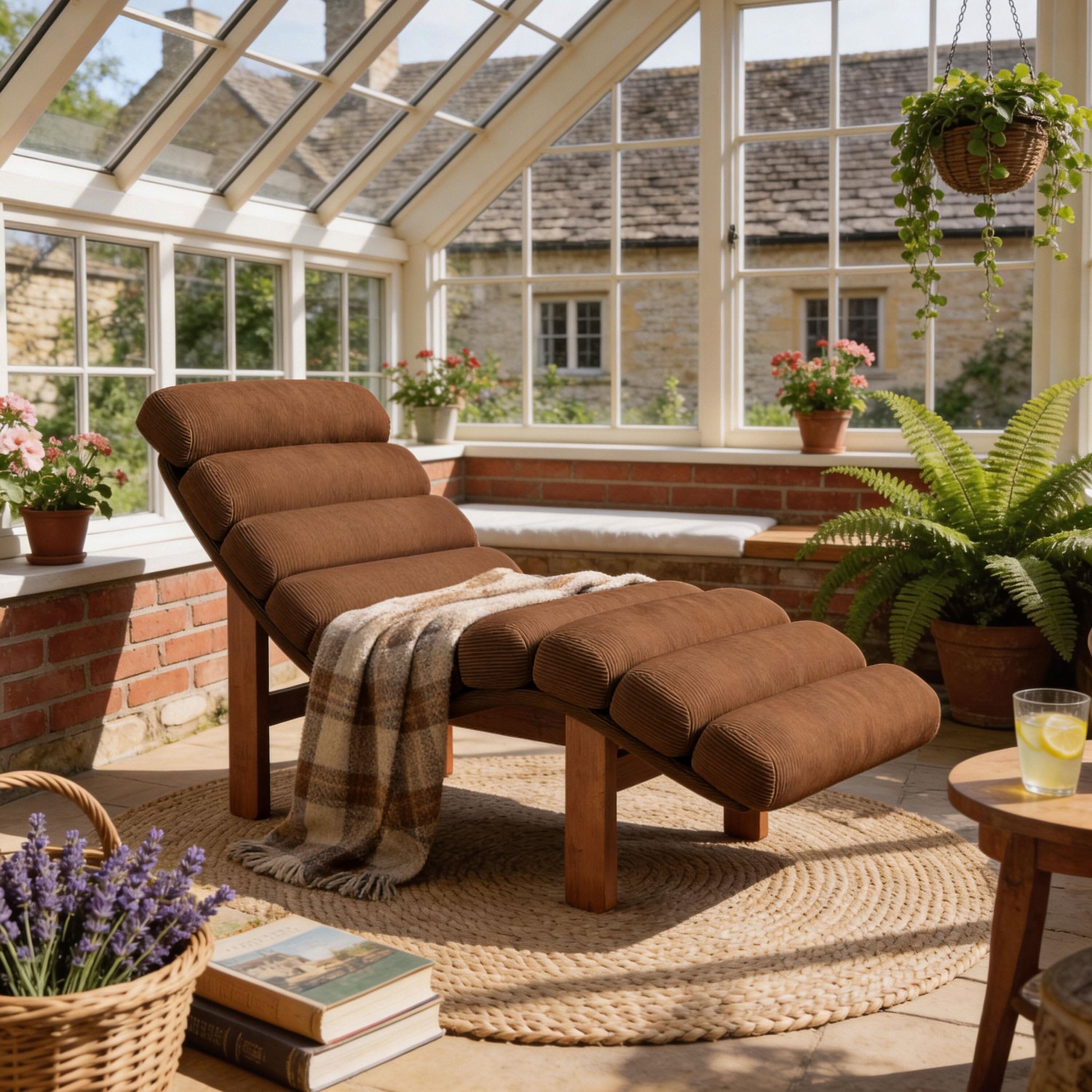 Cottonfy Modern Ergonomic Corduroy Chaise Lounge with Natural Wooden Frame