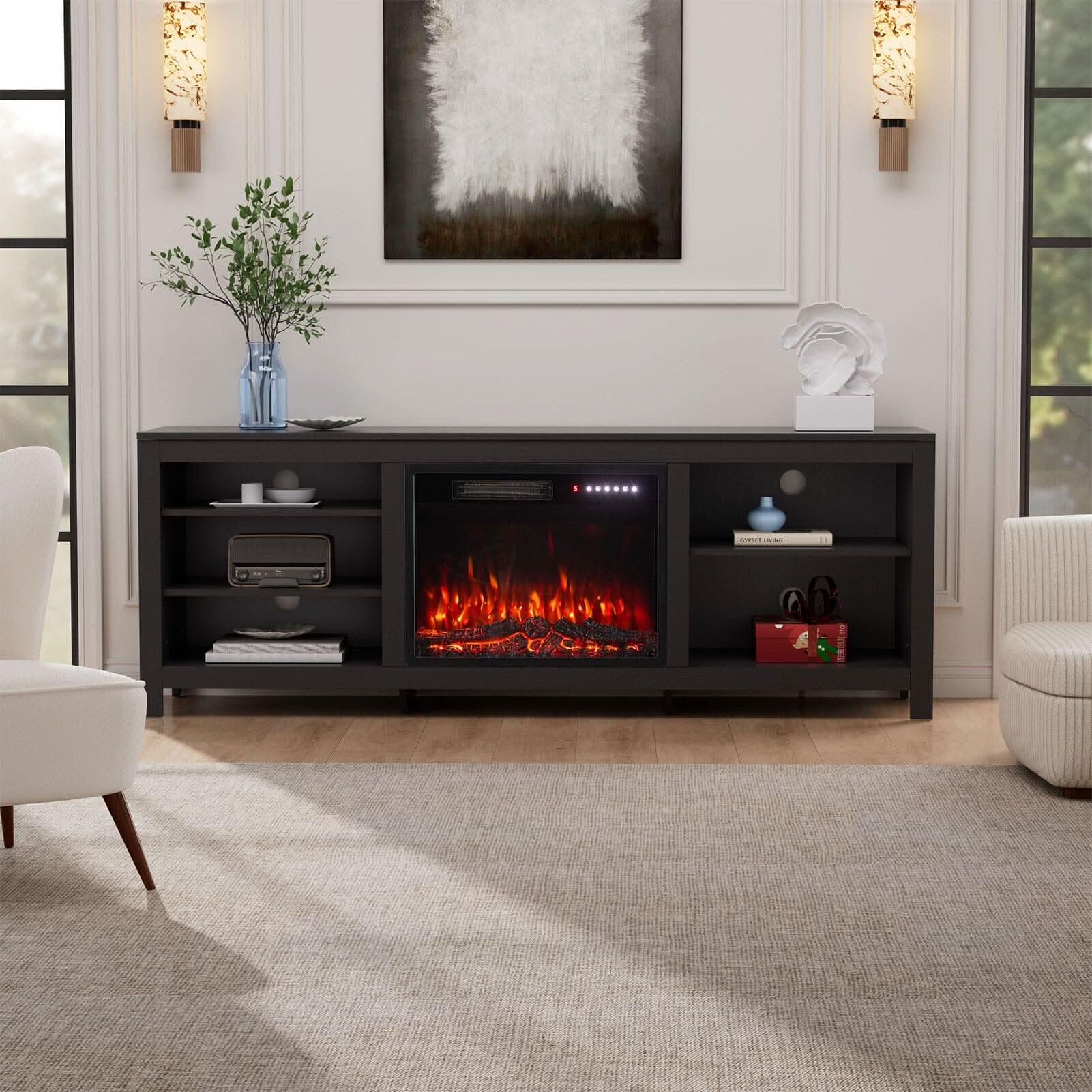 23Inch Electric Fireplace with TV Stand | 12 Flame Colours, Remote Control