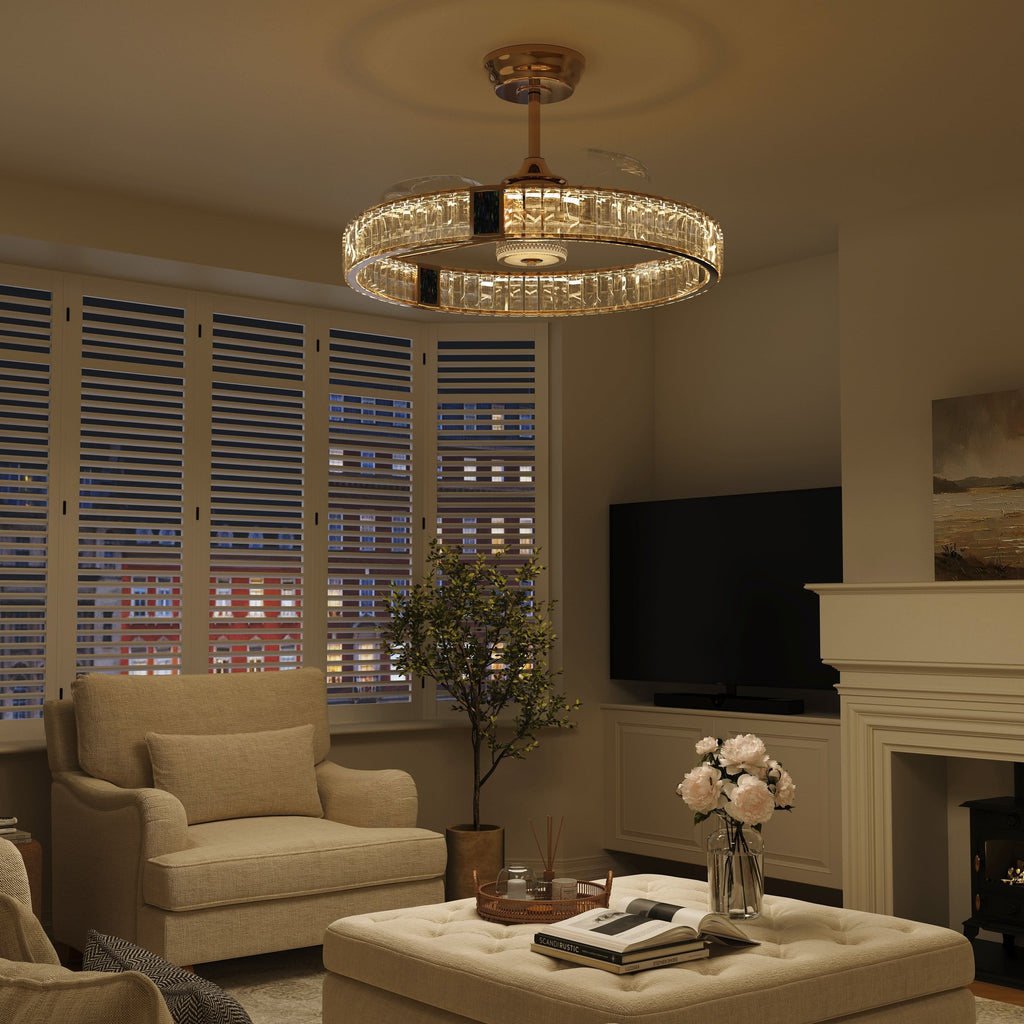 Lightsin 60cm Gold Crystal Ceiling Fan with LED Light, Remote Control & 6 Speeds