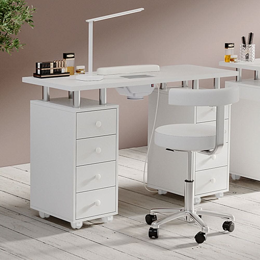 4ft Wide White Movable Manicure Table Nail Station with Dust Collector