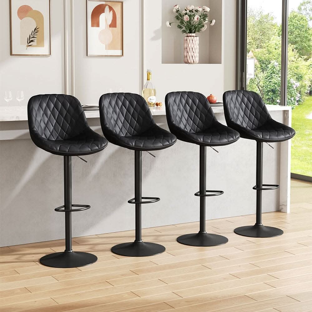 Set of 2 Faux Leather Height Adjustable Bar Stool Black