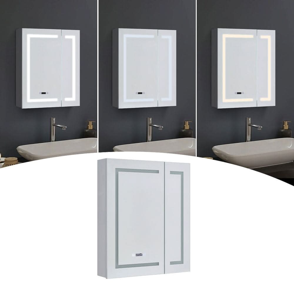 Frameless 2-Door LED Mirror Cabinet with Clock Display