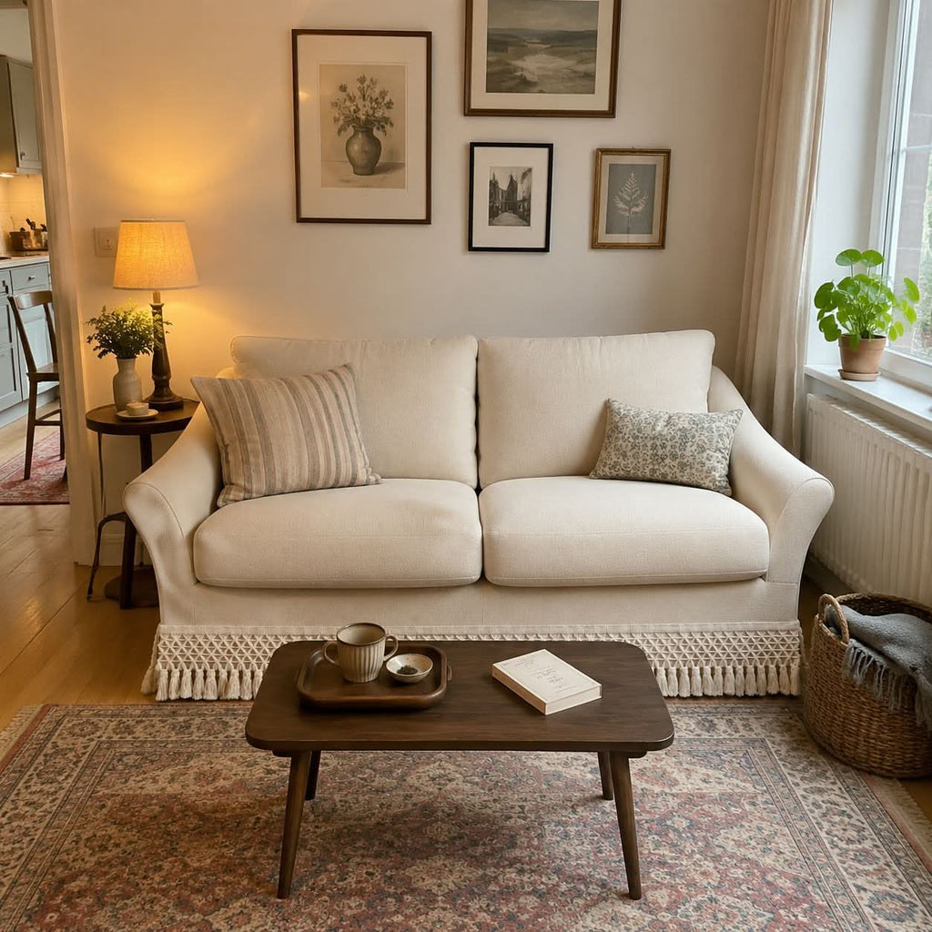 Cottonfy Slipcover Linen Armchair with Fringe