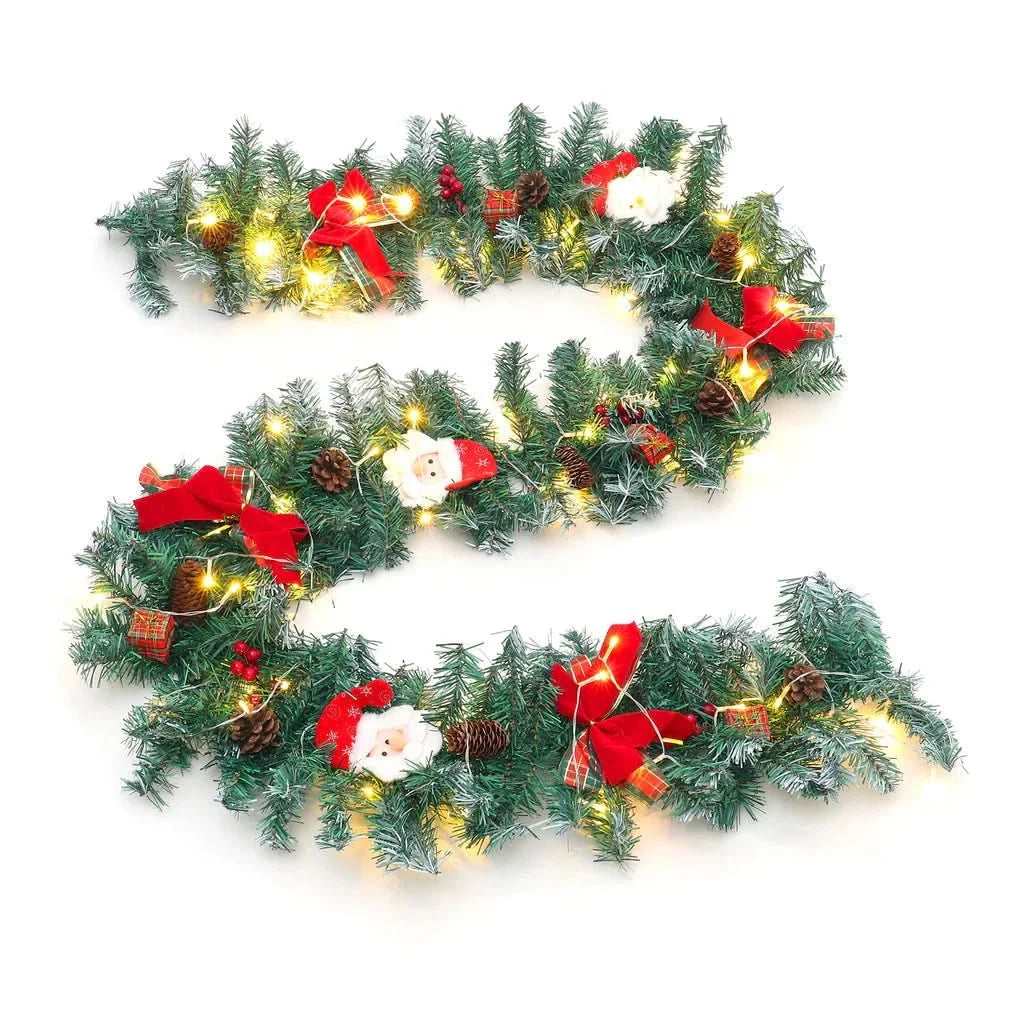 Cute Pre-lit Artificial Christmas Garland with Santa for Door and Mantel