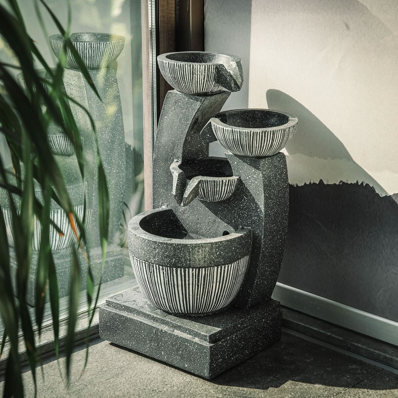 Cascading Bowls Garden Water Feature Fountain 4-Tier Fountain LED Fountain