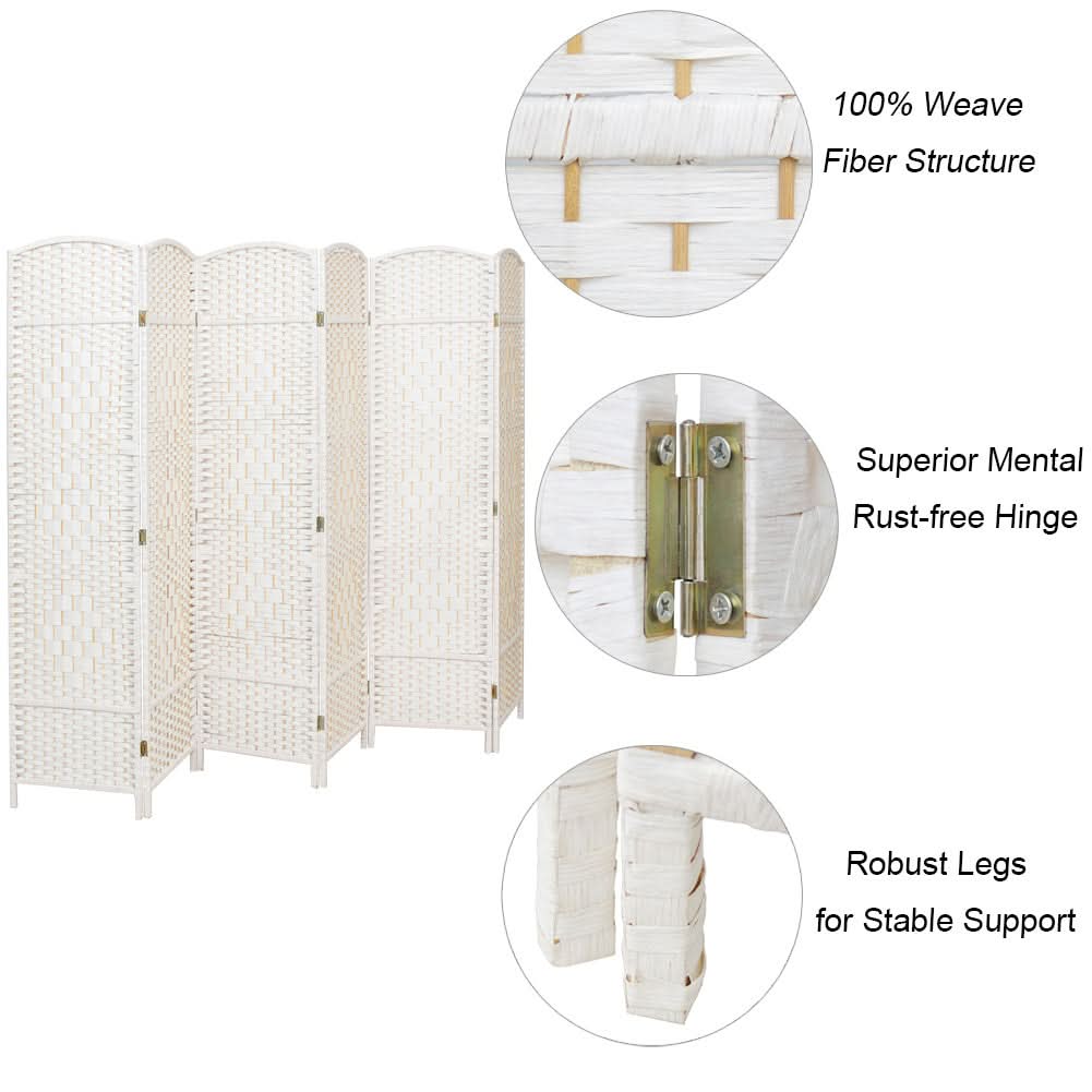4/6 White Wooden Panels Folding Room Divider Partition Slat Privacy Screen