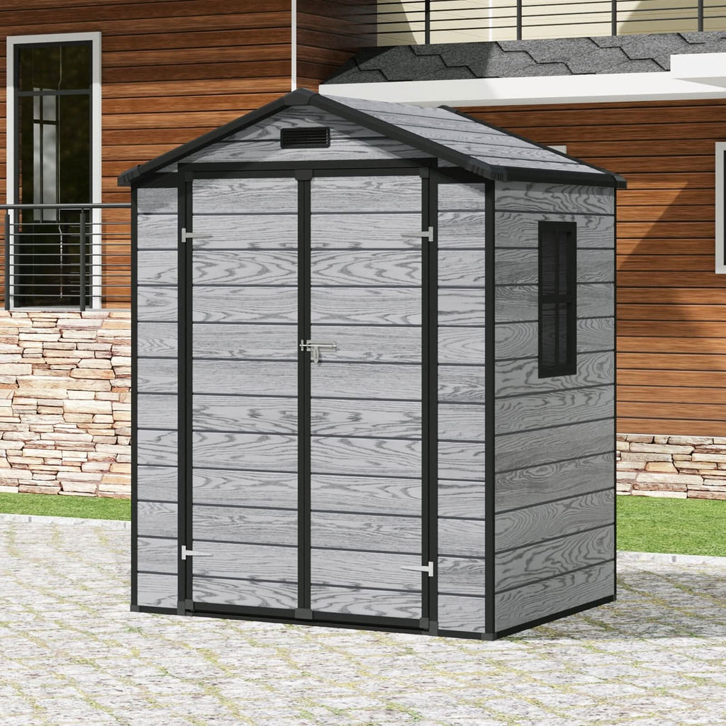 6x4ft Plastic Corrosion-Resistant Garden Storage Shed with Lockable Door