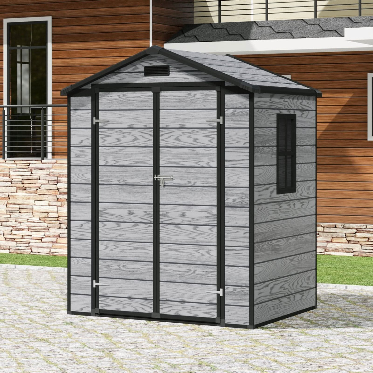 6x4ft Plastic Corrosion-Resistant Garden Storage Shed with Lockable Door