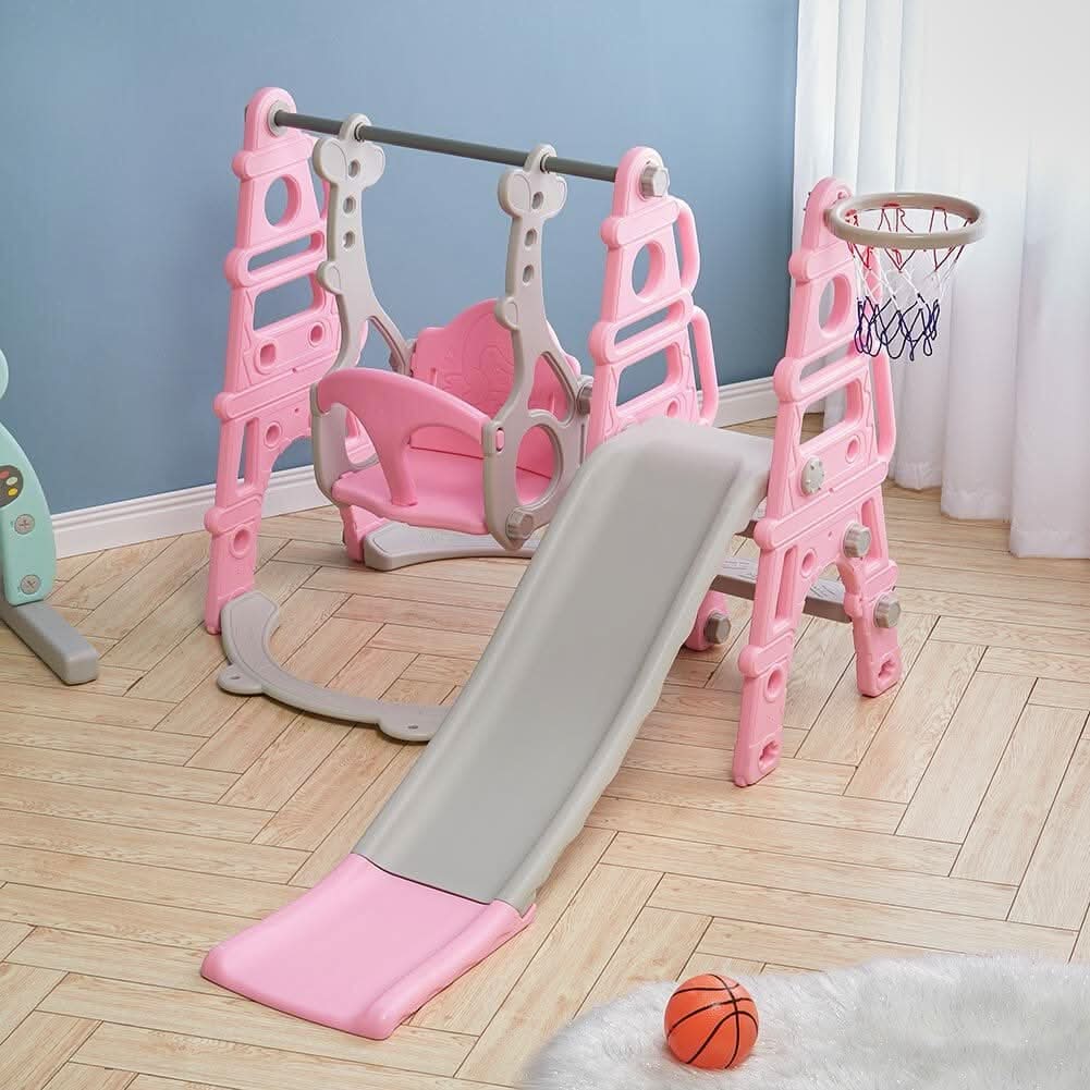 3 in 1 Kids Toddler Swing and Slide Set with Basketball Hoop Sturdy Construction