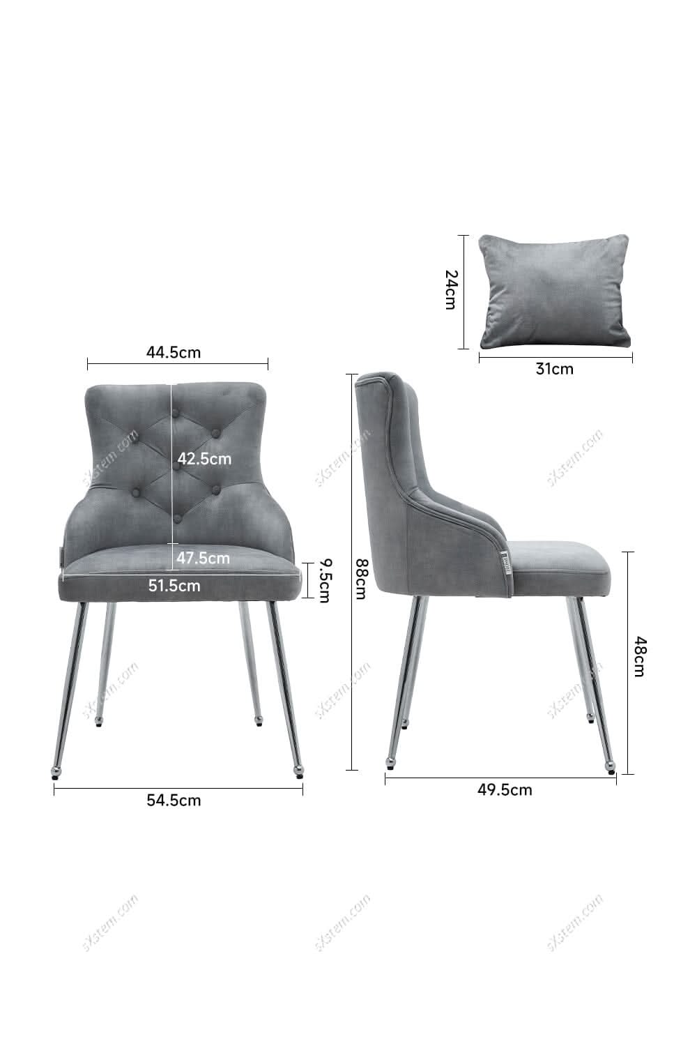 Grey Velvet Tufted Dining Chair with Cushion