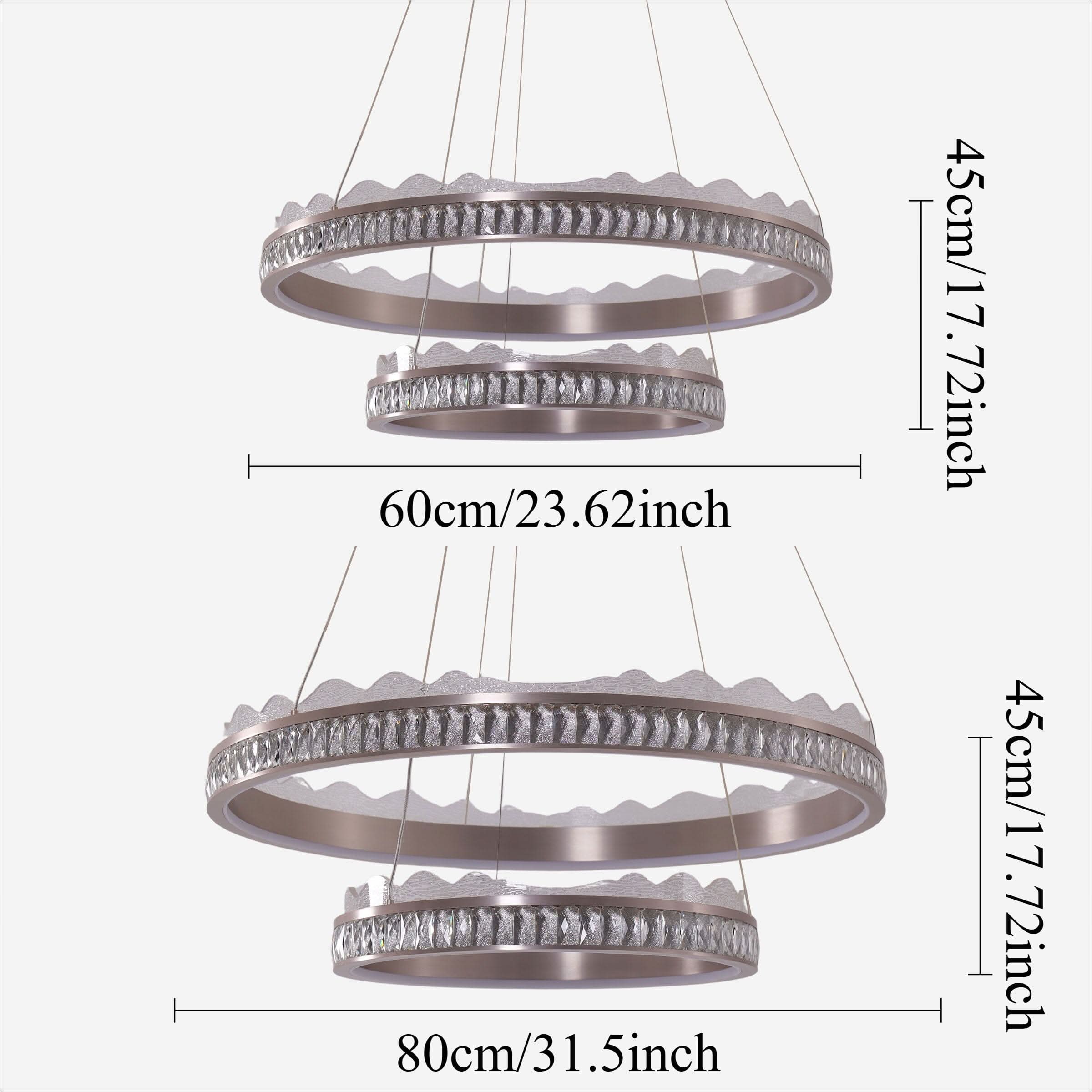 Lightsin Golden Crystal Dual-Ring LED Pendant Light in Modern Aluminum Design