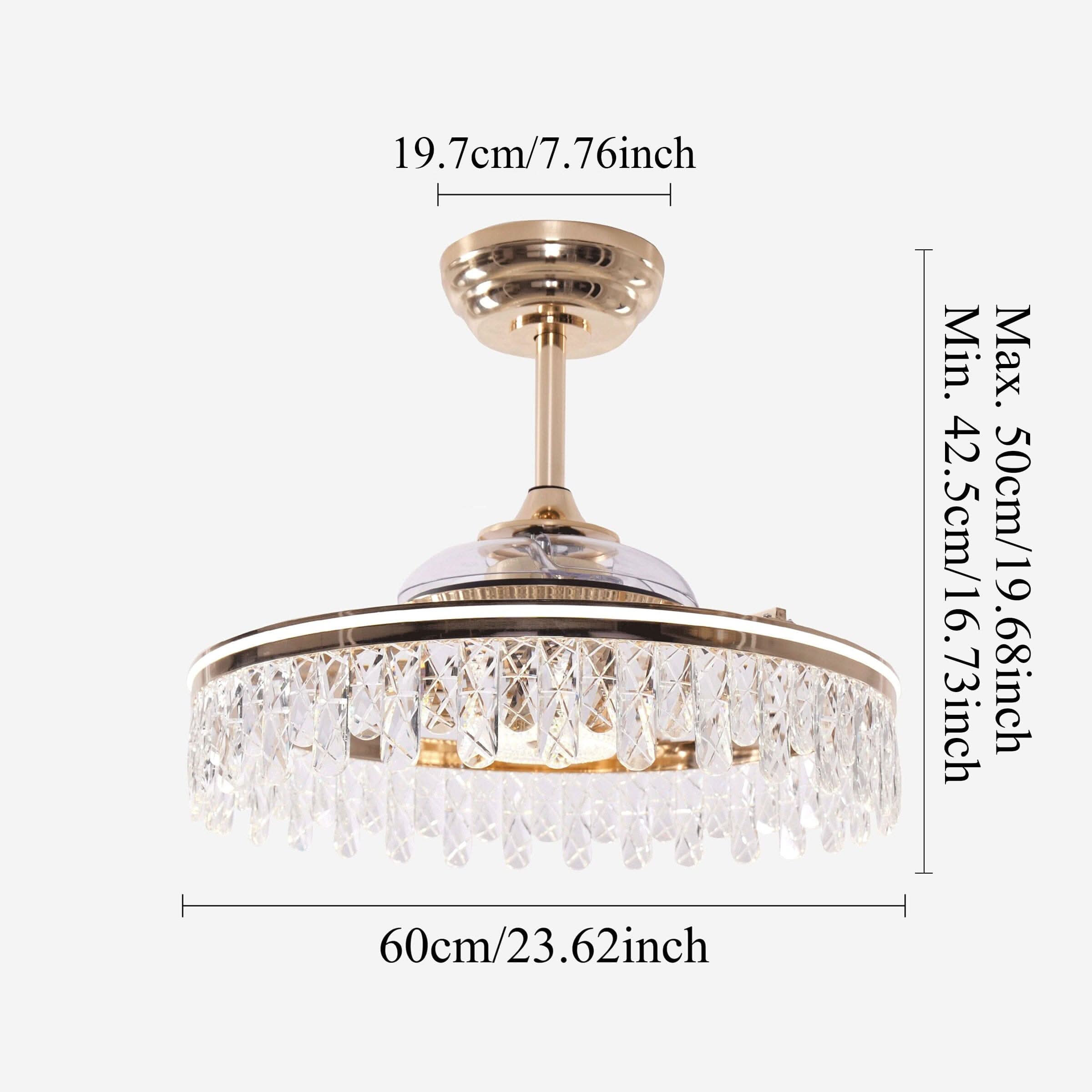 Lightsin 60cm Modern Gold Crystal Ceiling Fan with Light