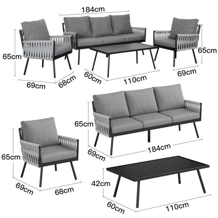 Outdoor Garden Furniture Set with Rope Weave and All Metal Frame 4 Piece Design