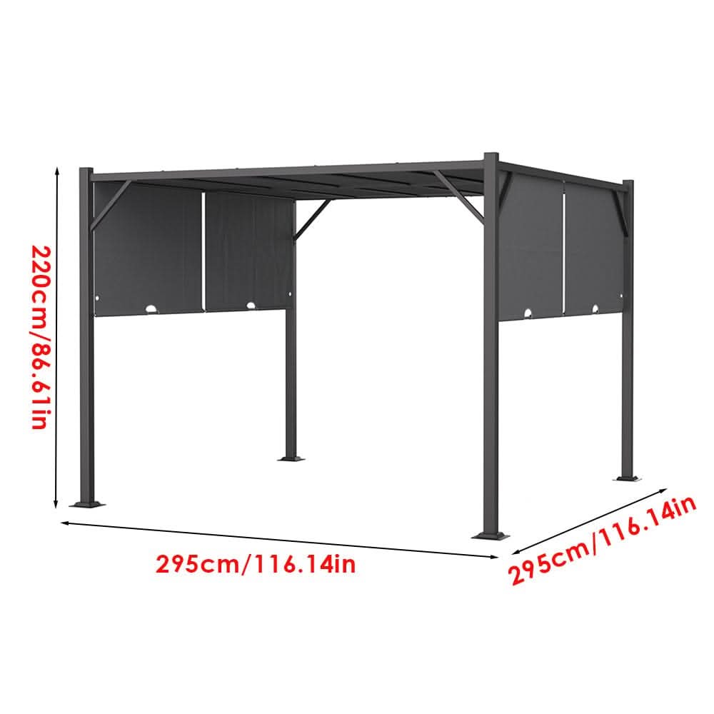 9ft Outdoor Steel Pergola Luxury with Retractable Canopy