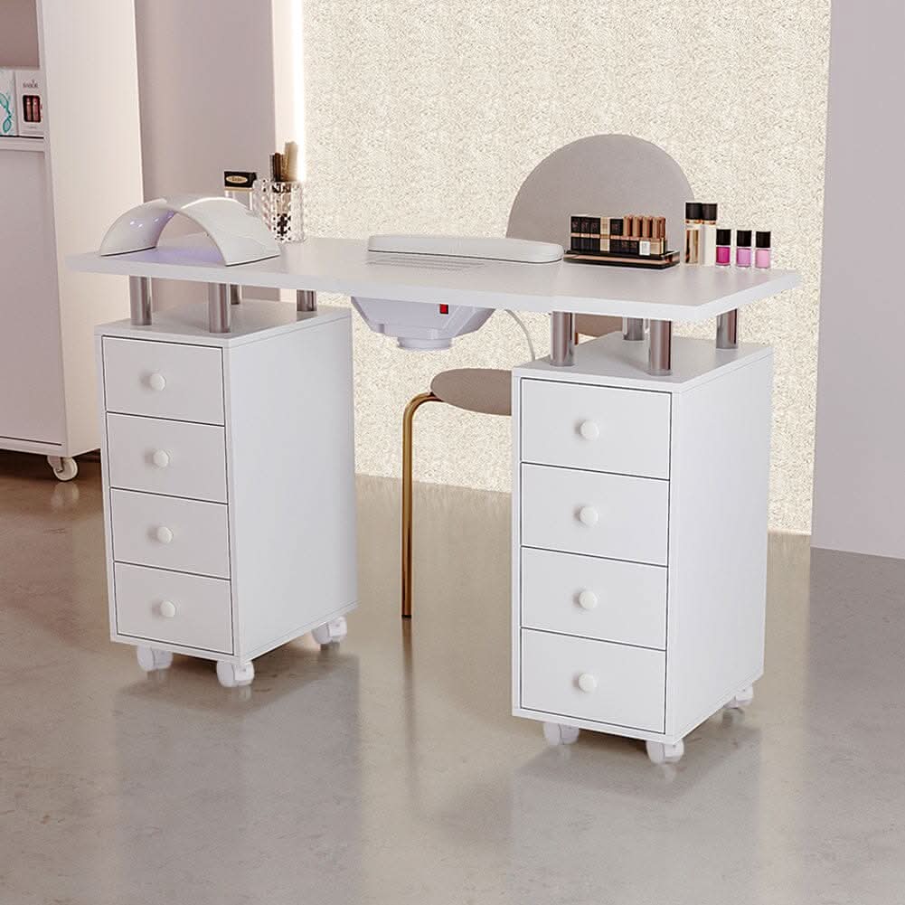 4ft Wide White Movable Manicure Table Nail Station with Dust Collector