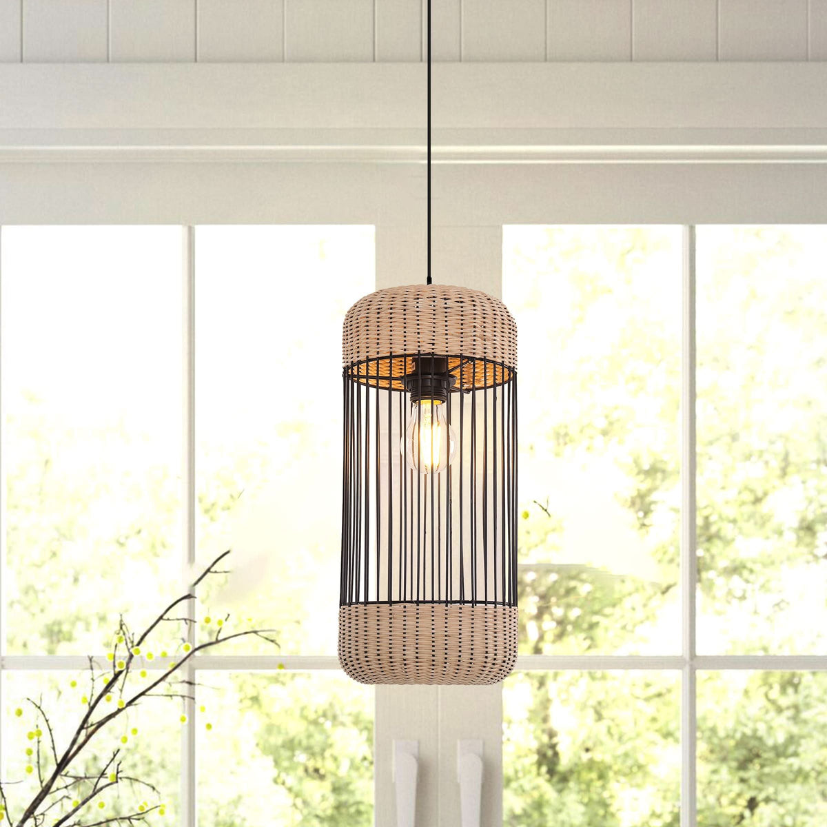 Glyph-Lightsin Cylinder-Inspired Rattan Pendant Light for Warm Natural Elegance